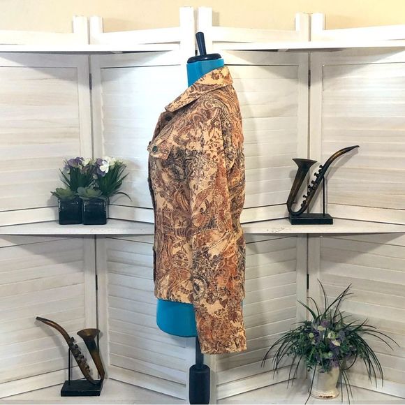 Vintage Y2K 70s boho retro vibes paisley tan rust orange cotton canvas jacket M - Picture 9 of 10